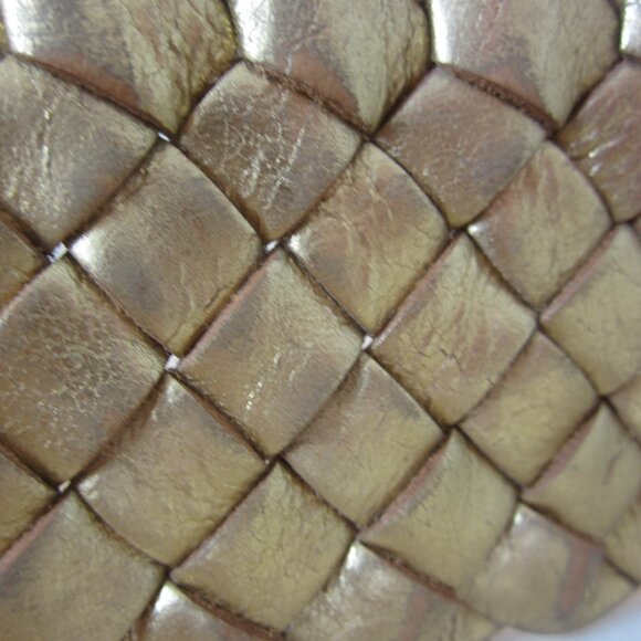 New Fossil Women Medium Gold Metallic Leather Woven Wide Belt Brass Buckle NWT